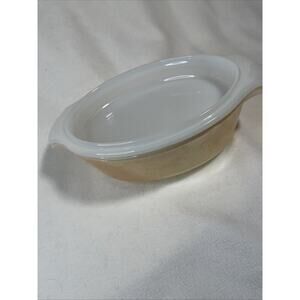 VTG Fire King Casserole Dish #433 with Lid Milk Glass Peach Luster 1.5 Qt